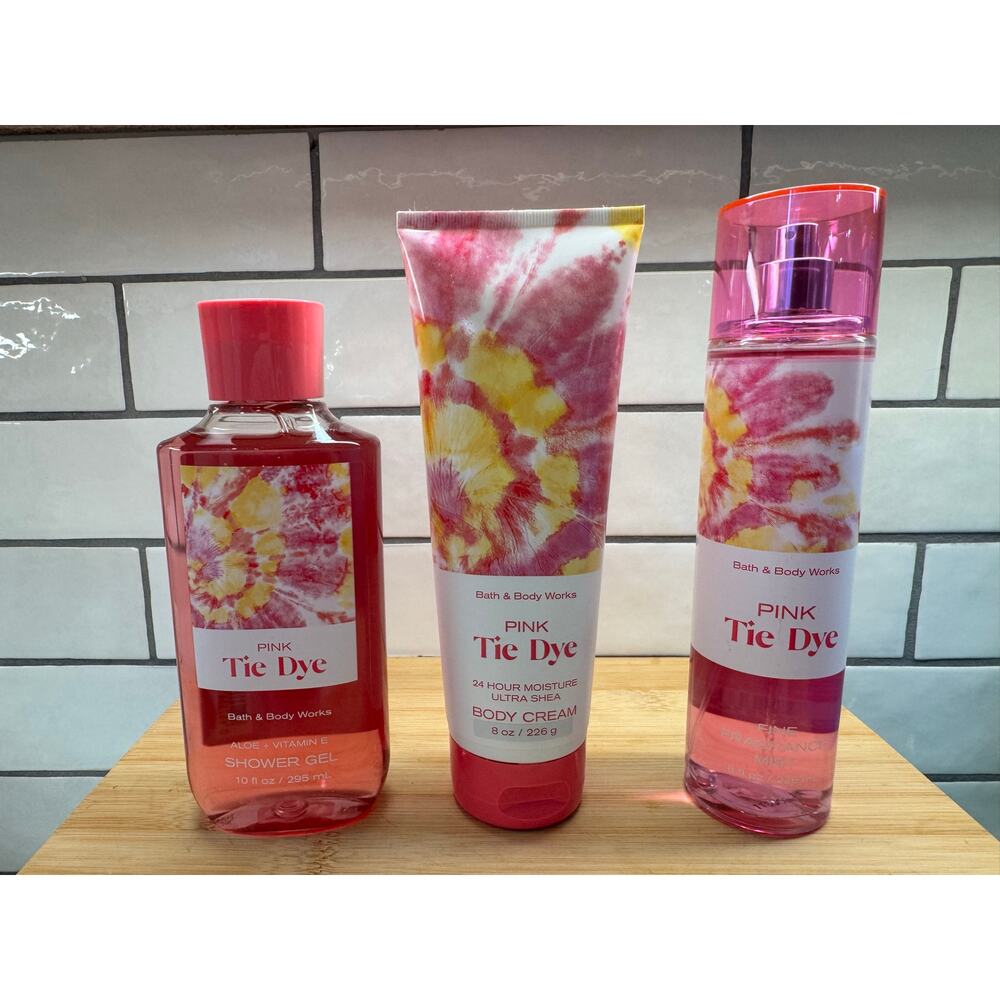 Set of 3 Bath & Body Works Pink Tie Dye Cream Shower Gel Mist  NEW